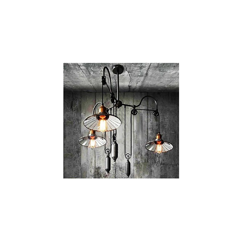 Lampada a sospensione vintage Pully 3 Island Foyer in metallo con paralume interno in vetro