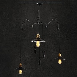 Lampada a sospensione vintage Pully 3 Island Foyer in metallo con paralume interno in vetro