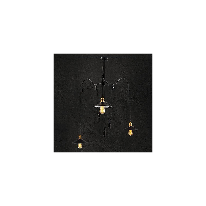Lampada a sospensione vintage Pully 3 Island Foyer in metallo con paralume interno in vetro