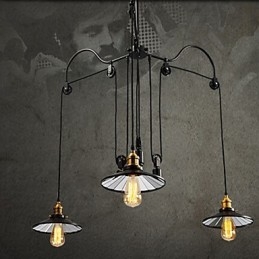 Lampada a sospensione vintage Pully 3 Island Foyer in metallo con paralume interno in vetro