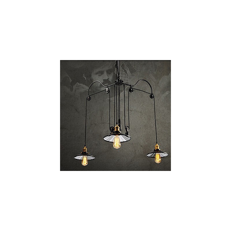 Lampada a sospensione vintage Pully 3 Island Foyer in metallo con paralume interno in vetro