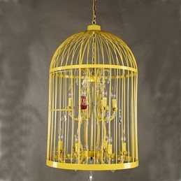 Lampadario vintage in cristallo con gabbia in ferro