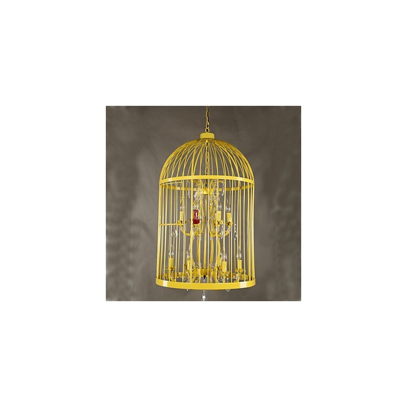 Lampadario vintage in cristallo con gabbia in ferro