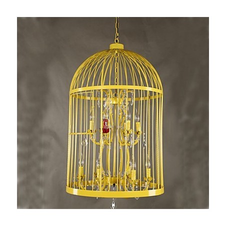 Lampadario vintage in cristallo con gabbia in ferro