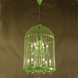Lampadario vintage in cristallo con gabbia in ferro