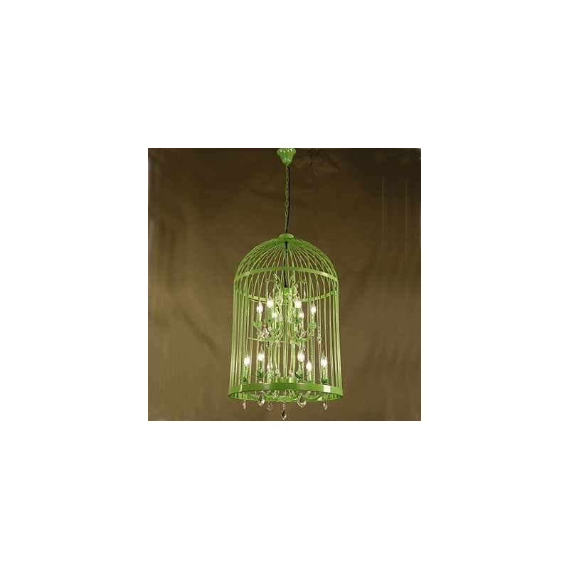 Lampadario vintage in cristallo con gabbia in ferro