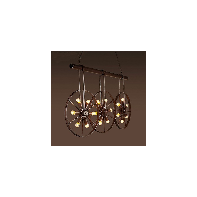 Lampadario a sospensione retrò stile caffè con ruota in ferro in metallo nero