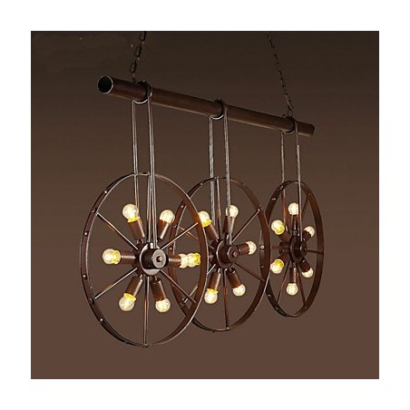 Lampadario a sospensione retrò stile caffè con ruota in ferro in metallo nero