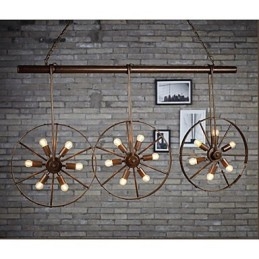 Lampadario a sospensione retrò stile caffè con ruota in ferro in metallo nero