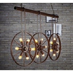 Lampadario a sospensione retrò stile caffè con ruota in ferro in metallo nero