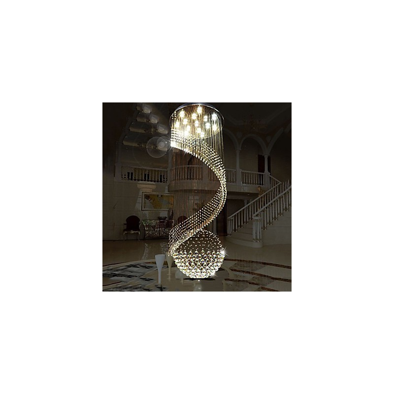 Lampadario a sospensione moderno in cristallo K9 trasparente, struttura argentata, 1 lampadina GU10