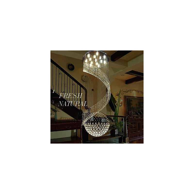 Lampadario a sospensione moderno in cristallo K9 trasparente, struttura argentata, 1 lampadina GU10