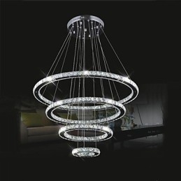 Lampada a sospensione in cristallo trasparente rotonda a 4 anelli 40/60/80 cm