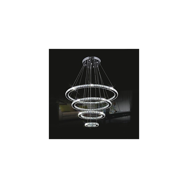 Lampada a sospensione in cristallo trasparente rotonda a 4 anelli 40/60/80 cm