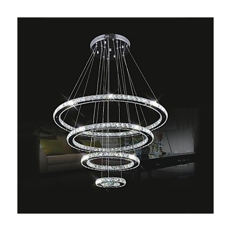 Lampada a sospensione in cristallo trasparente rotonda a 4 anelli 40/60/80 cm
