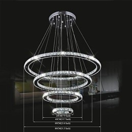 Lampada a sospensione in cristallo trasparente rotonda a 4 anelli 40/60/80 cm