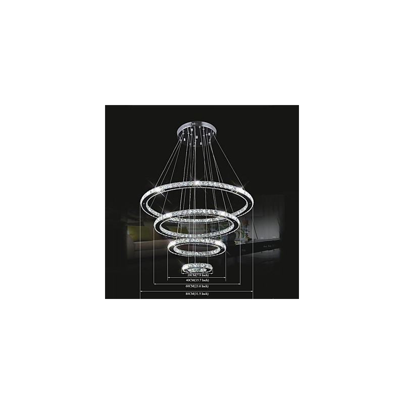 Lampada a sospensione in cristallo trasparente rotonda a 4 anelli 40/60/80 cm