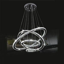 Lampada a sospensione in cristallo trasparente rotonda a 4 anelli 40/60/80 cm