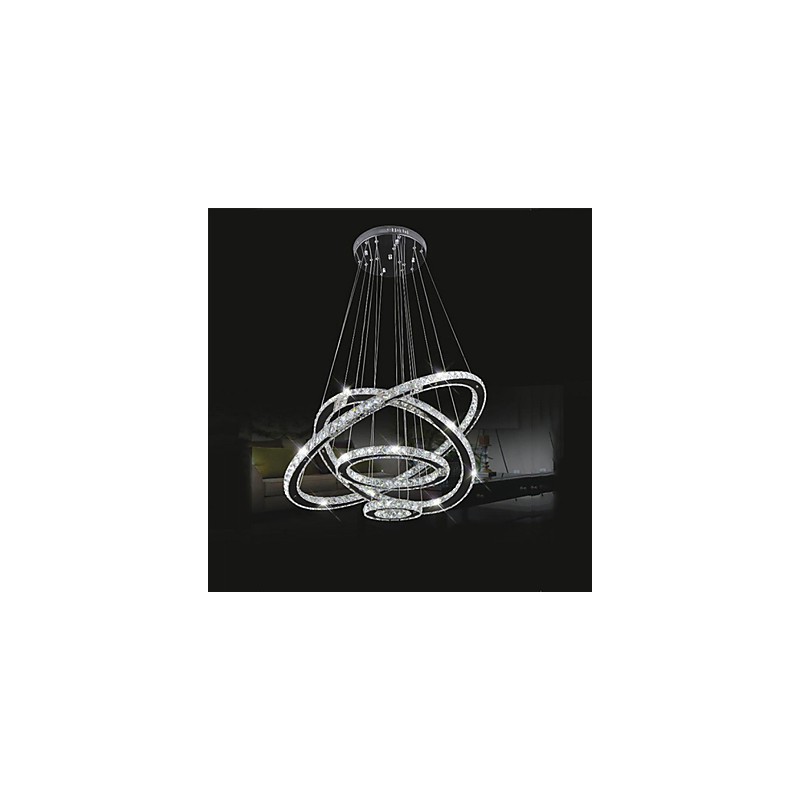 Lampada a sospensione in cristallo trasparente rotonda a 4 anelli 40/60/80 cm