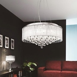 Lampada a sospensione in cristallo cromato a tamburo moderna 60 cm