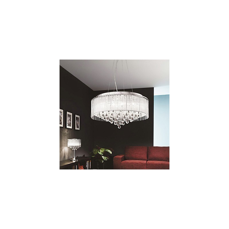 Lampada a sospensione in cristallo cromato a tamburo moderna 60 cm
