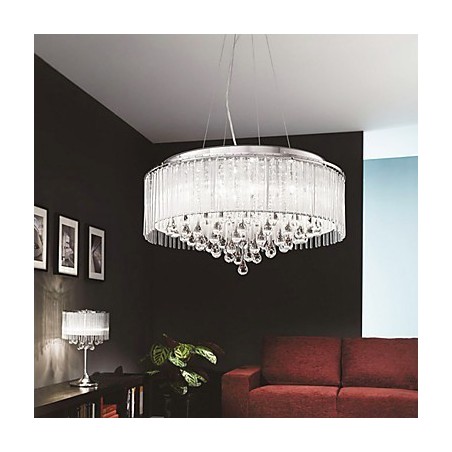 Lampada a sospensione in cristallo cromato a tamburo moderna 60 cm
