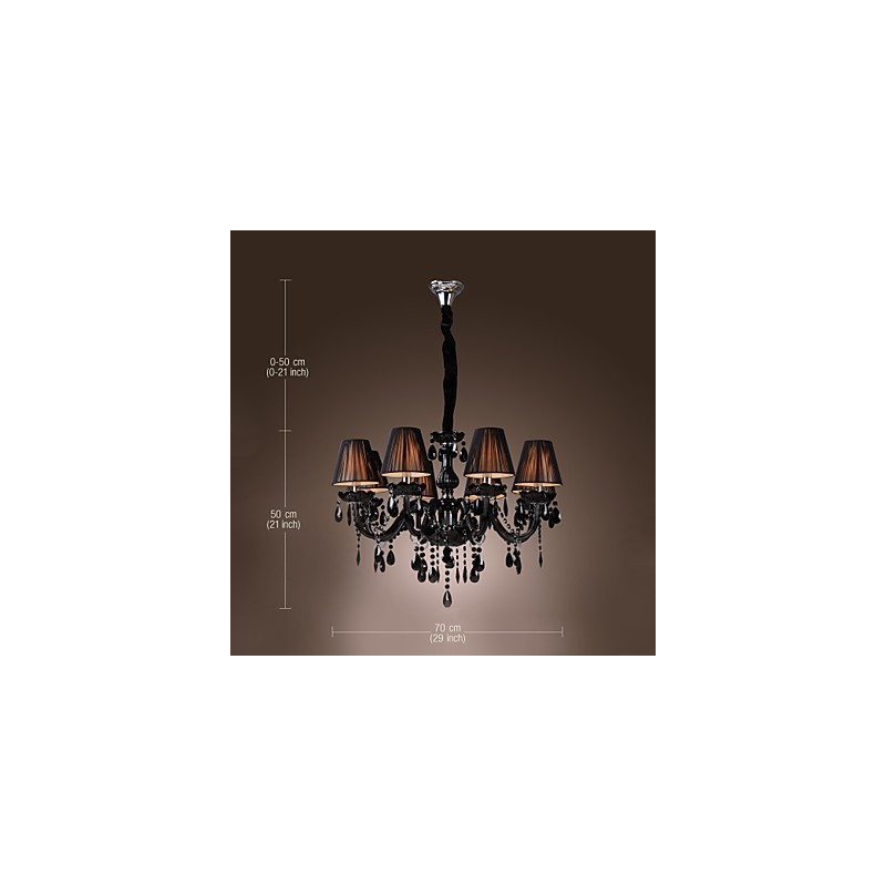 Lampadario moderno in cristallo nero 8 luci