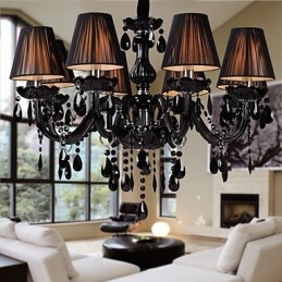 Lampadario moderno in cristallo nero 8 luci