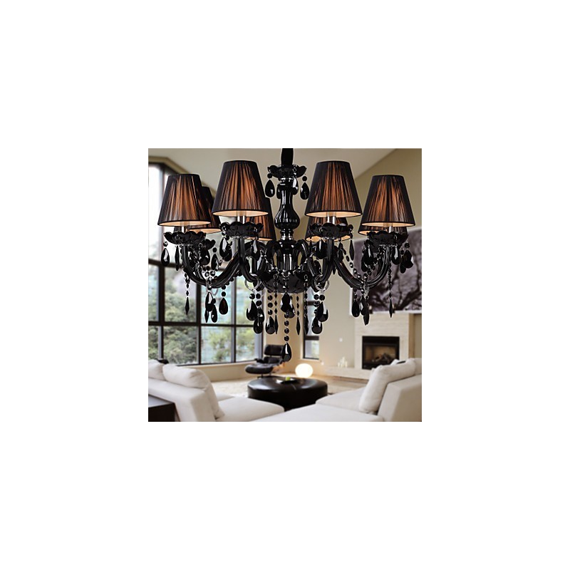 Lampadario moderno in cristallo nero 8 luci