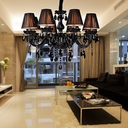 Lampadario moderno in cristallo nero 8 luci