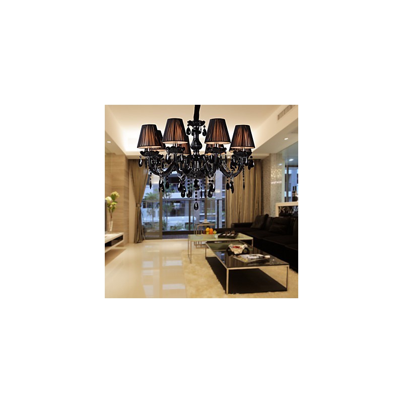 Lampadario moderno in cristallo nero 8 luci
