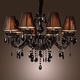 Lampadario moderno in cristallo nero 8 luci