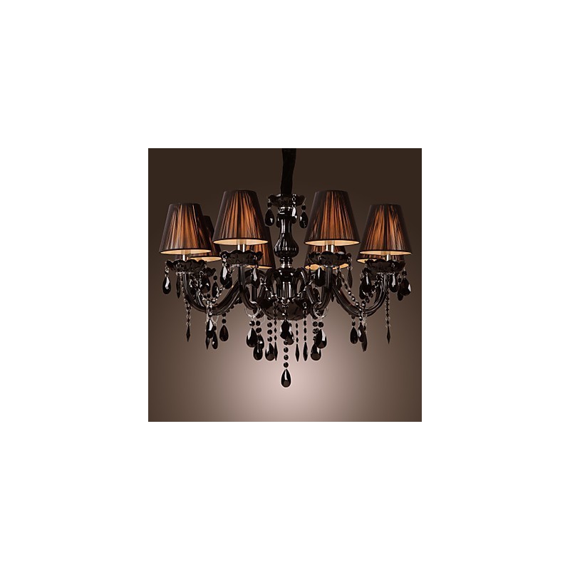 Lampadario moderno in cristallo nero 8 luci