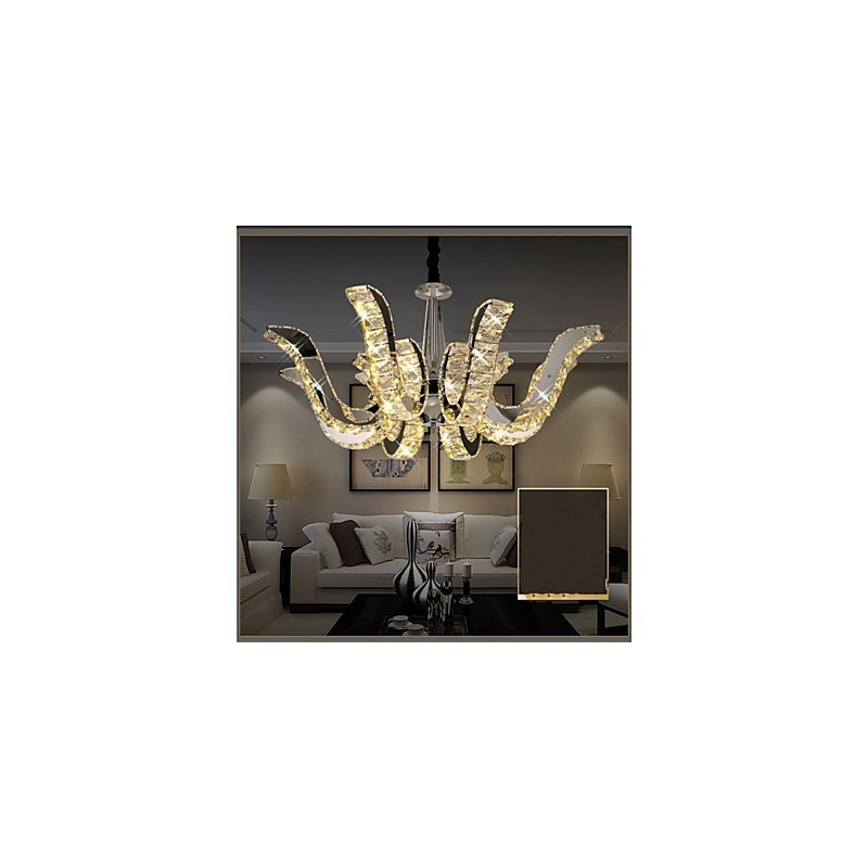 Lampada a sospensione moderna in cristallo, LED integrato, 3 luci, argento