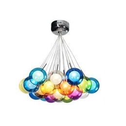 Lampada a sospensione globo in vetro multicolore con 19 luci