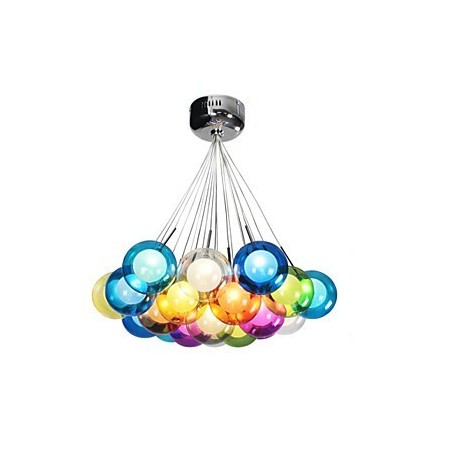 Lampada a sospensione globo in vetro multicolore con 19 luci
