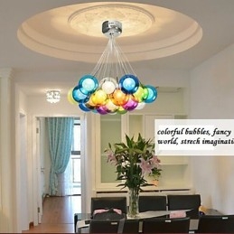 Lampada a sospensione globo in vetro multicolore con 19 luci