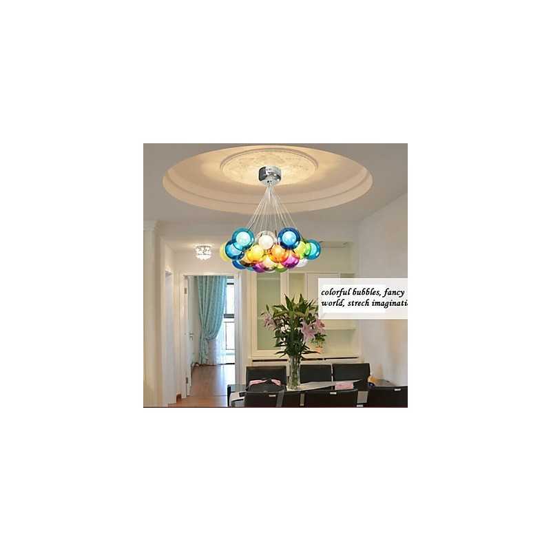 Lampada a sospensione globo in vetro multicolore con 19 luci