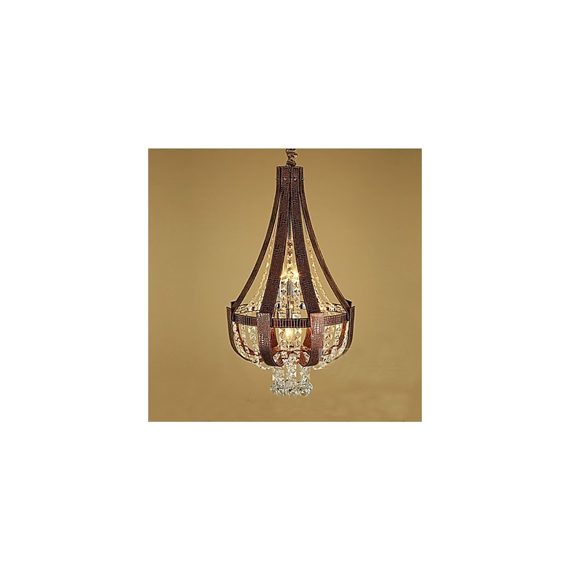 Lampadario a sospensione creativo in ferro e cristallo, stile postmoderno, colore pelle di lusso