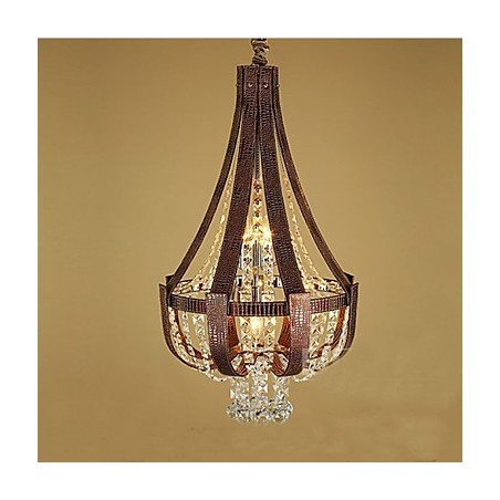 Lampadario a sospensione creativo in ferro e cristallo, stile postmoderno, colore pelle di lusso
