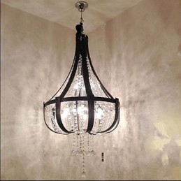Lampadario a sospensione creativo in ferro e cristallo, stile postmoderno, colore pelle di lusso