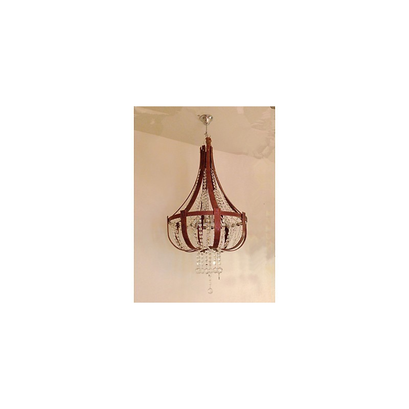 Lampadario a sospensione creativo in ferro e cristallo, stile postmoderno, colore pelle di lusso