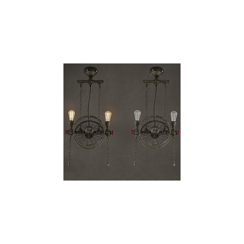 Lampadario in ferro battuto stile americano bronzo e verde