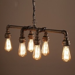 Lampada a sospensione industriale retrò Edison in metallo nero, tubo dell'acqua, 56 cm