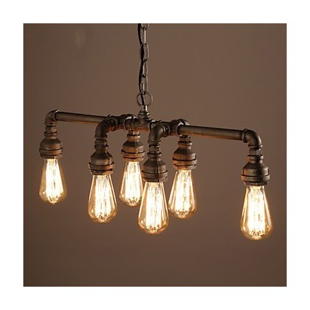 Lampada a sospensione industriale retrò Edison in metallo nero, tubo dell'acqua, 56 cm