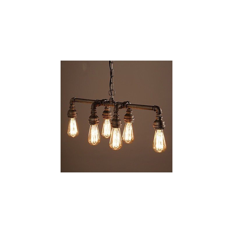 Lampada a sospensione industriale retrò Edison in metallo nero, tubo dell'acqua, 56 cm