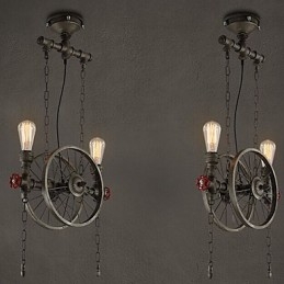 Lampadario in ferro battuto stile americano bronzo e verde