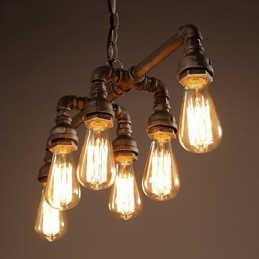 Lampada a sospensione industriale retrò Edison in metallo nero, tubo dell'acqua, 56 cm