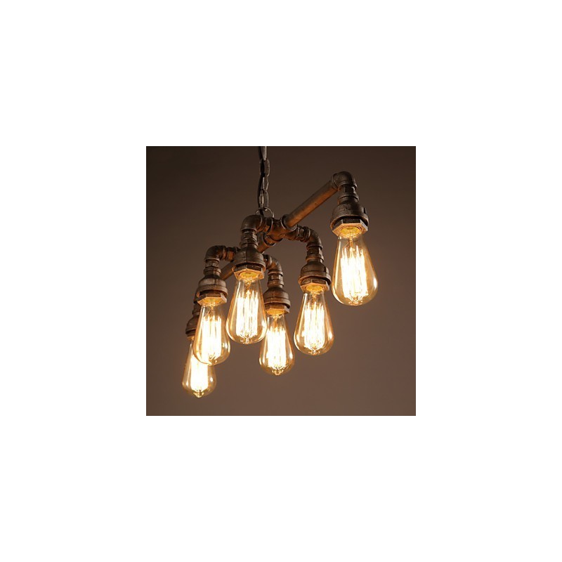 Lampada a sospensione industriale retrò Edison in metallo nero, tubo dell'acqua, 56 cm
