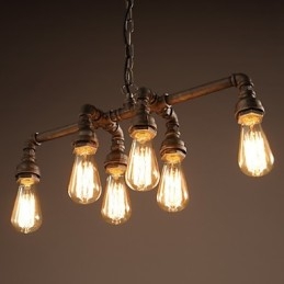 Lampada a sospensione industriale retrò Edison in metallo nero, tubo dell'acqua, 56 cm